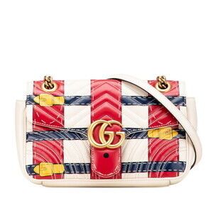 GUCCI White Leather GG Marmont Shoulder Bag